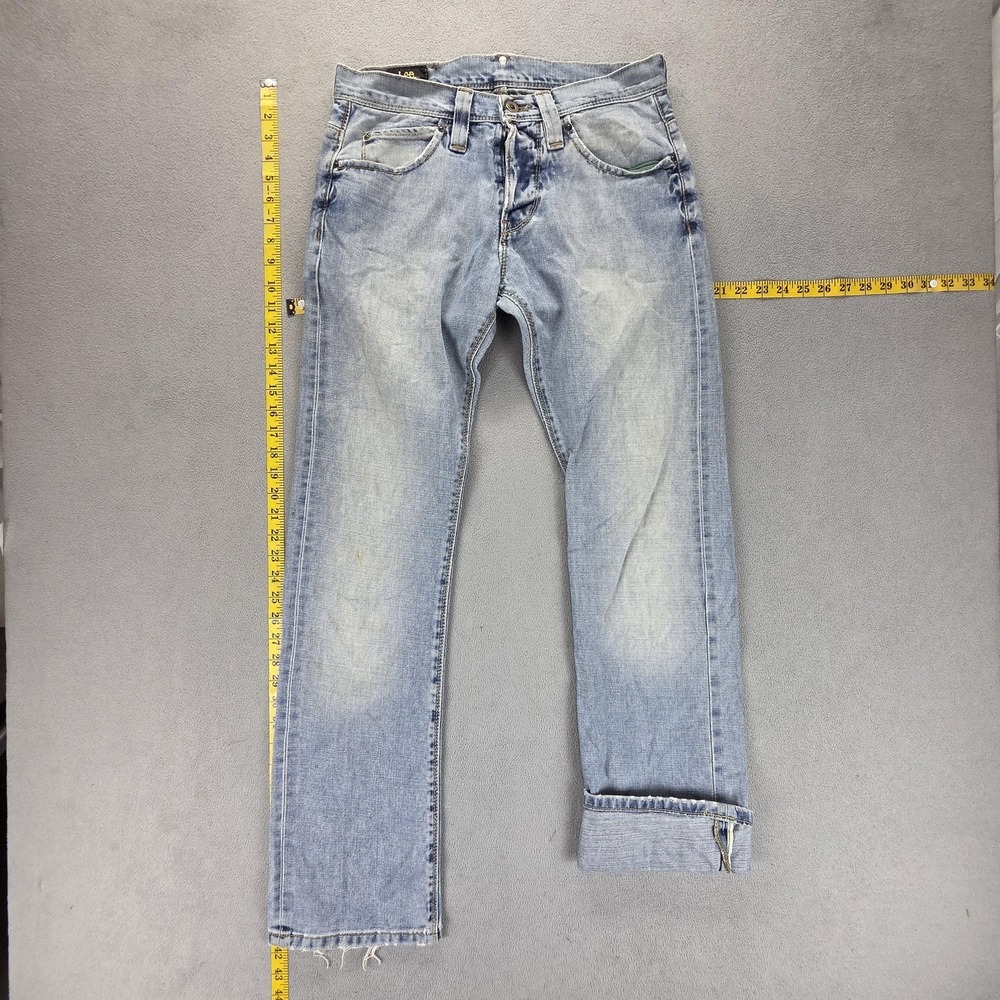 Lee Jeans Mens 30x32 Blue Selvedge Knox Slim Straight Button Fly